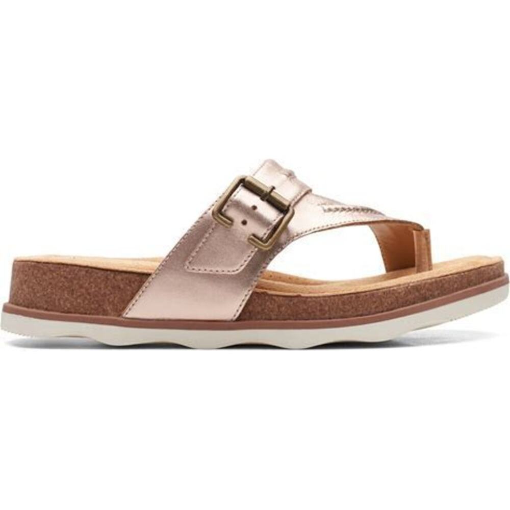 Clarks Rose Gold Metallic Leather Buckle Sandals